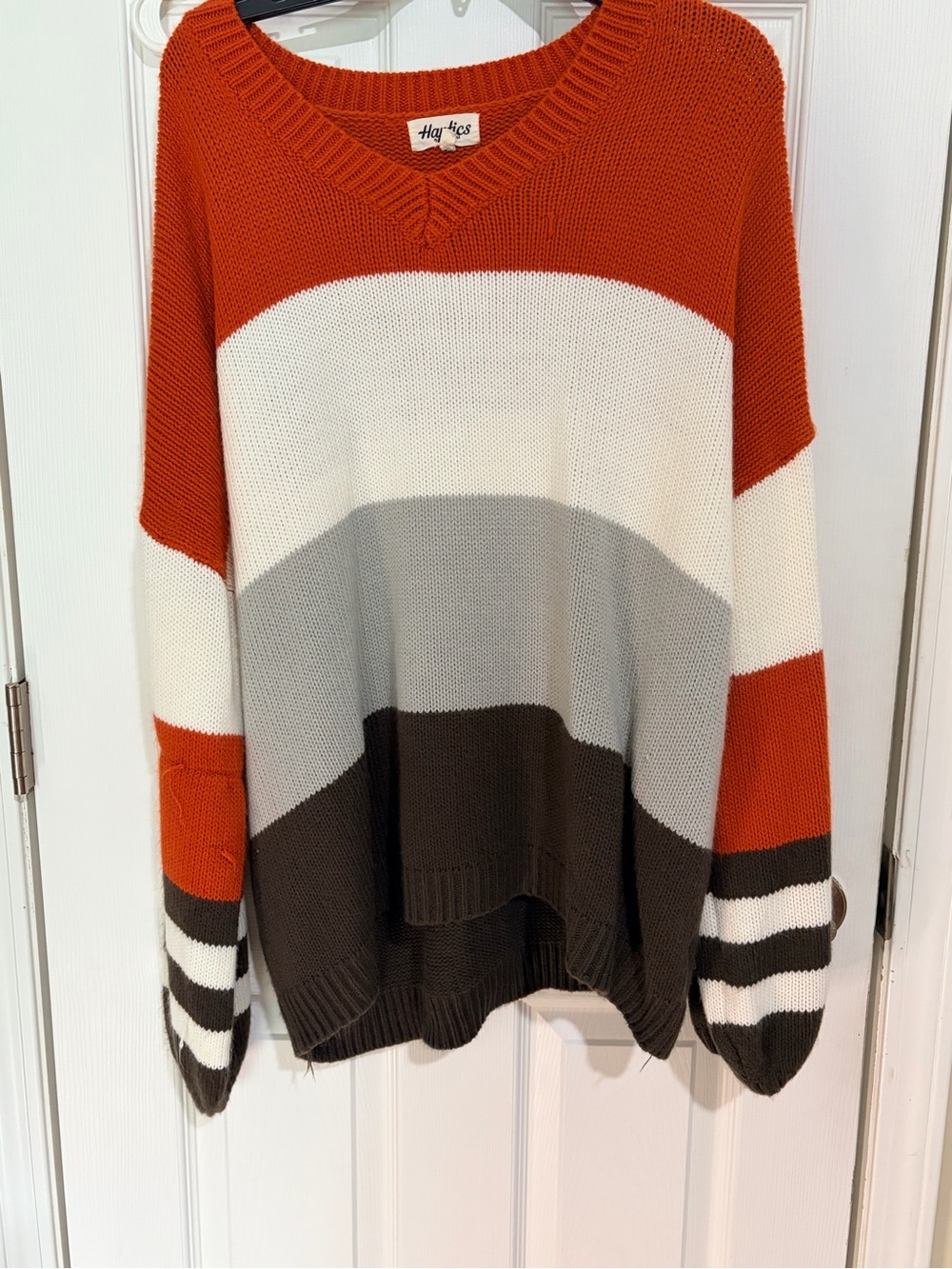 Hanes Colorblock V-Neck Sweater - Orange, Cream, Gray, Brown